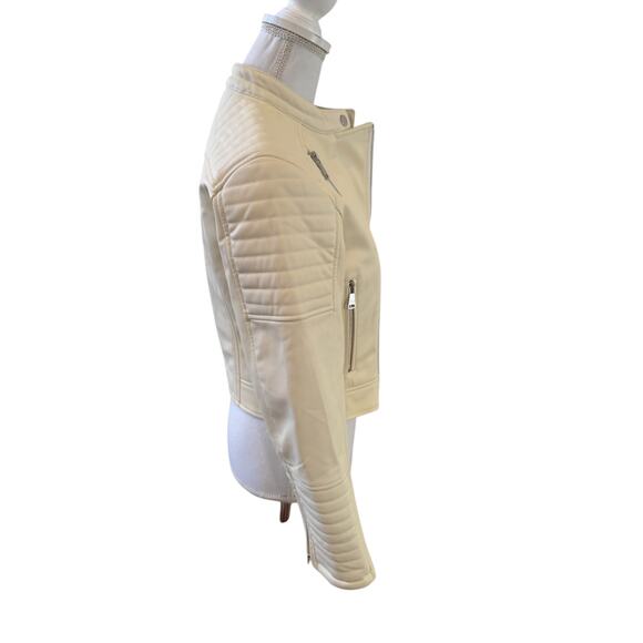 ZARA Moto Faux Leather Biker Jacket Off White S - Picture 6 of 9